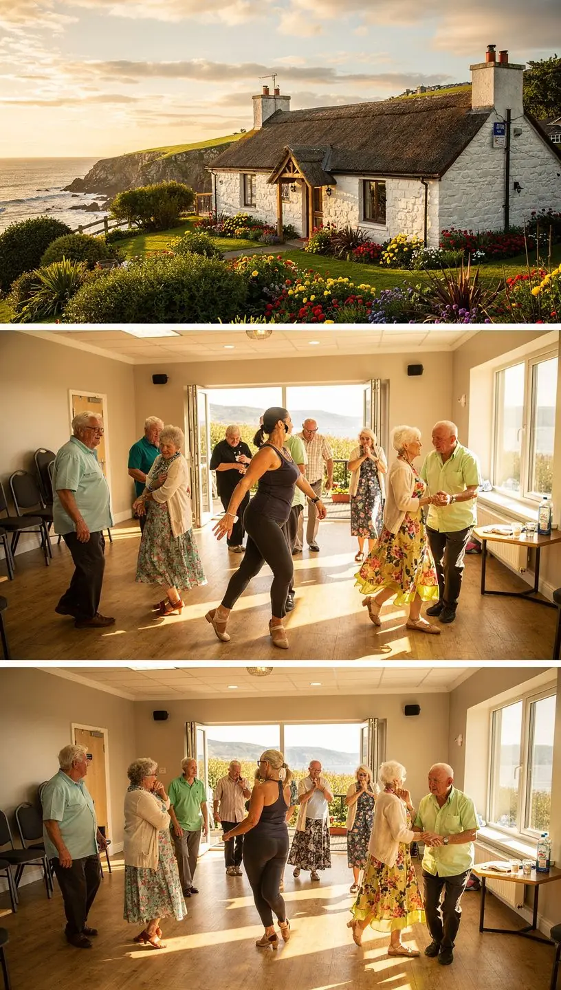 Older adults enjoying salsa dancing at a retirement club